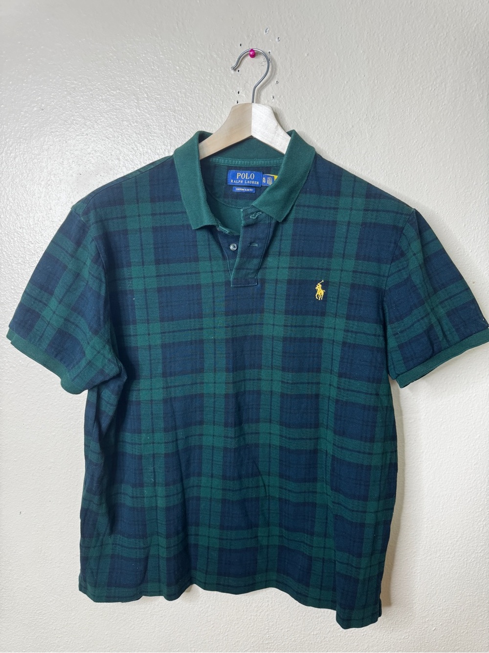 Polo Ralph Lauren Men’s Custom Slim Fit Black Watch Plaid Polo Shirt Size XL